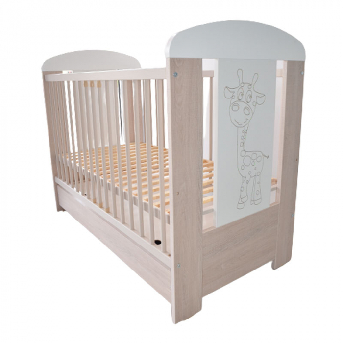 Patut din lemn masiv de pin cu sertar si 3 nivele de inaltime 120 x 60 cm pentru copii Drewex Zyrafka Delux 005195, Crem [4]