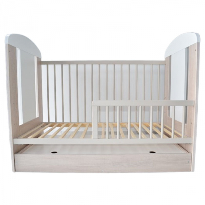Patut din lemn masiv de pin cu sertar si 3 nivele de inaltime 120 x 60 cm pentru copii Drewex Zyrafka Delux 005195, Crem [2]
