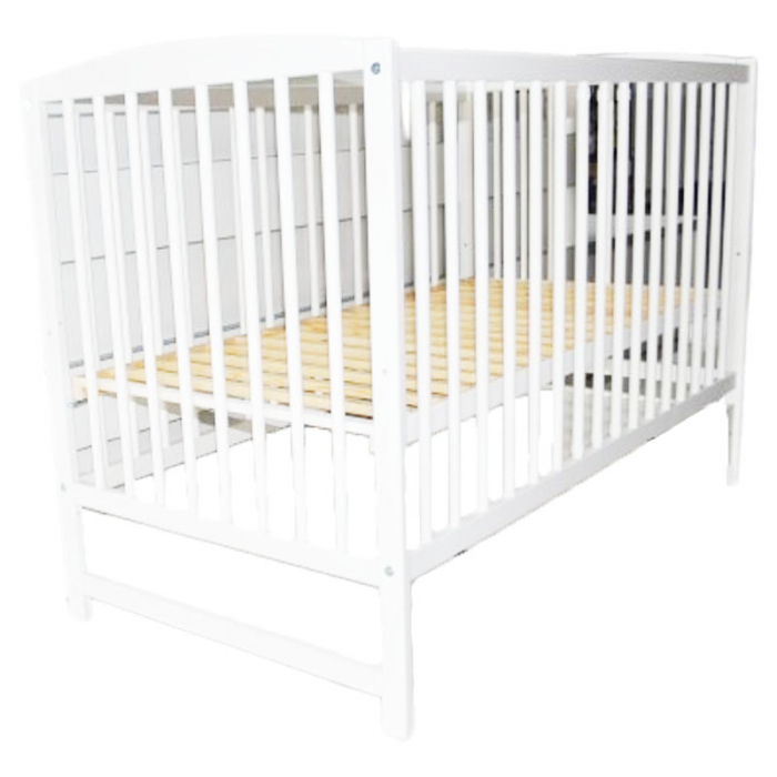 Patut din lemn masiv de pin cu 2 nivele de inaltime, 3 bari detasabile si o parte laterala detasabila 120 x 60 cm pentru copii Drewex Clasico Delux 005102, Alb [2]
