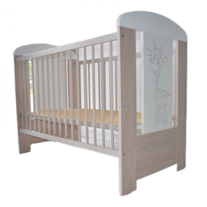 Patut din lemn masiv de pin cu 3 nivele de inaltime si o parte laterala semi-inchisa 120 x 60 cm pentru copii Drewex Zyrafka Delux 005188, Crem [3]