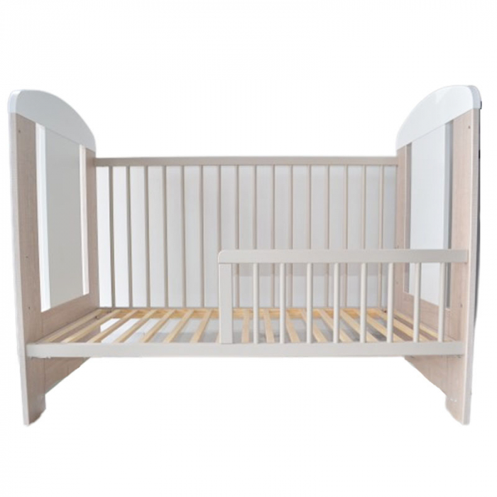 Patut din lemn masiv de pin cu 3 nivele de inaltime si o parte laterala semi-inchisa 120 x 60 cm pentru copii Drewex Zyrafka Delux 005188, Crem [2]