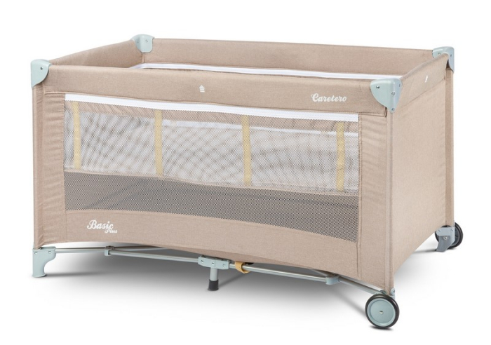 Patut pliabil, ideal pentru calatorii, joaca dar si patut traditional BASIC PLUS Caretero 300355, Bej [4]