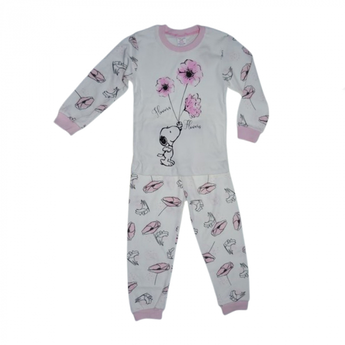 Pijama 2 piese pantaloni si bluza pentru fete Mini Junior PJM-MJ4, Alb [1]