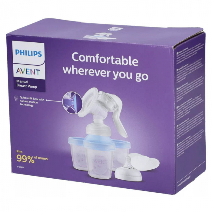 Pompa manuala de san cu 3 recipiente pentru stocarea laptelui Philips Avent SCF430/13, Transparent [4]