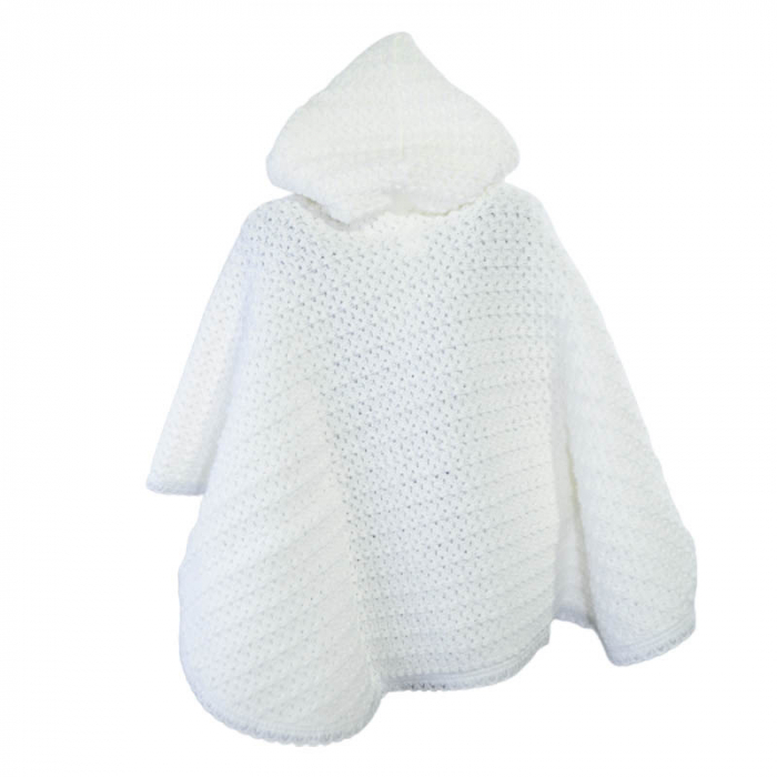 Poncho tricotat cu gluga pentru fete Mini Junior PCGF-A, Alb [2]