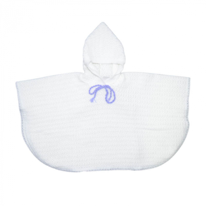 Poncho tricotat cu gluga pentru fete Mini Junior PCGF-A, Alb [3]