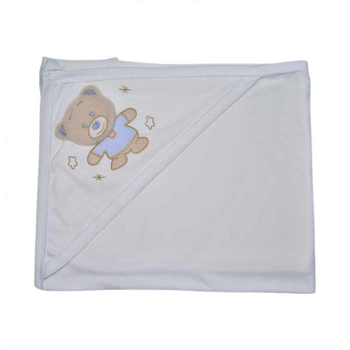 Prosop 100 x 90 cm cu gluga pentru bebelusi, Mini Junior PB0805UA, Alb [2]