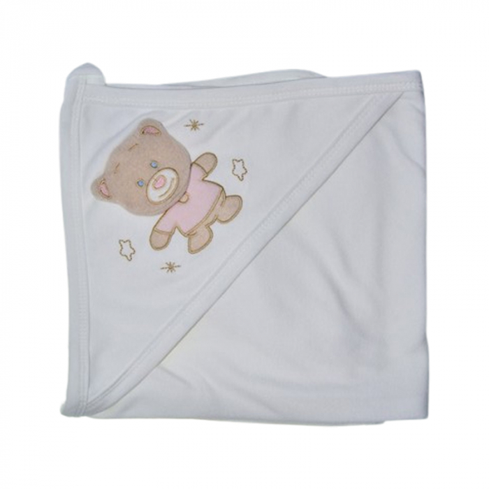Prosop 100 x 90 cm cu gluga pentru bebelusi, Mini Junior PB0805UR, Alb [5]
