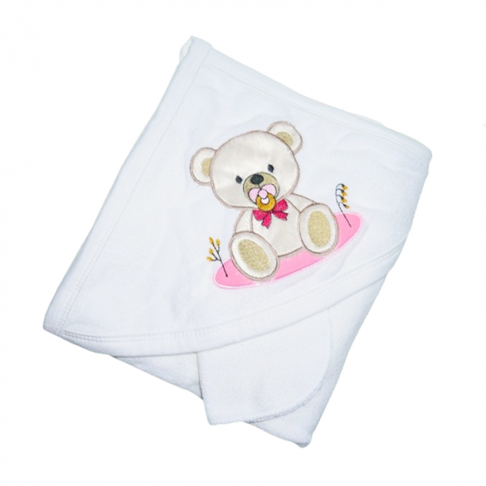 Prosop 80 x 85 cm cu gluga pentru bebelusi Mini Junior 0075R, Alb [2]