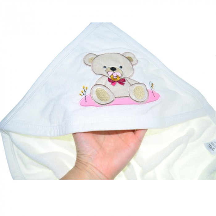 Prosop 80 x 85 cm cu gluga pentru bebelusi Mini Junior 0075R, Alb [3]