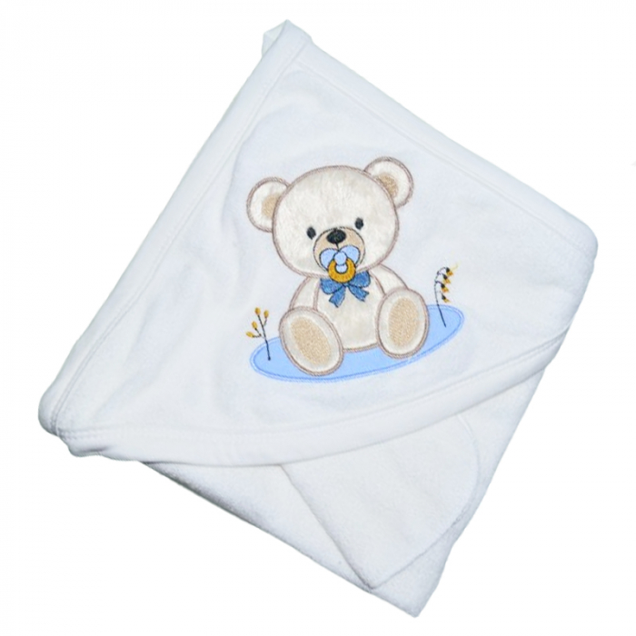 Prosop 80 x 85 cm cu gluga pentru bebelusi Mini Junior 0075, Alb [2]