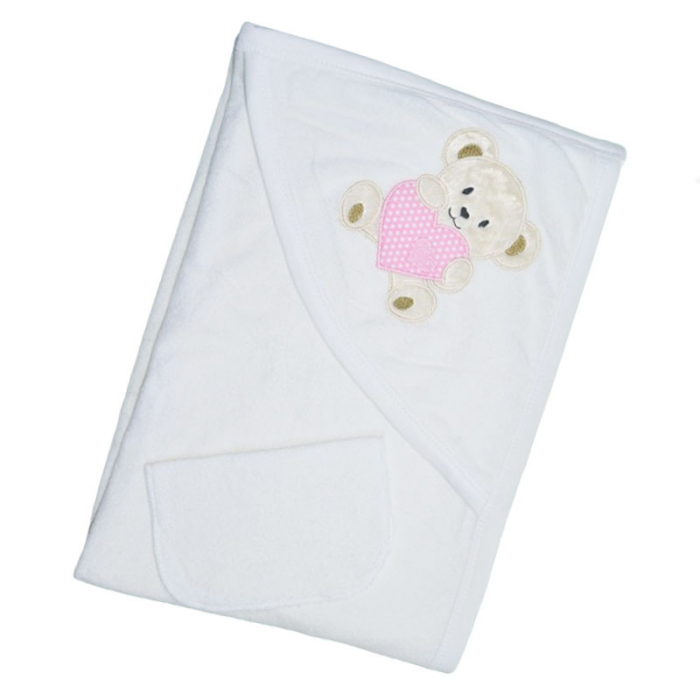 Prosop cu gluga din bumbac pentru fete 100 x 85 cm Mini Junior PSB-0050, Alb [1]