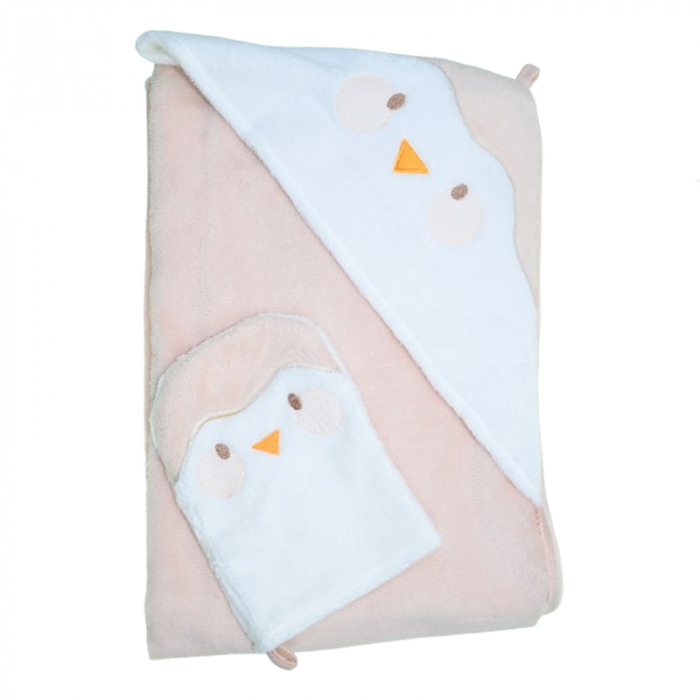 Prosop cu gluga din bumbac pentru fete 70 x 75 cm Mini Junior PSP-2, Roz [1]