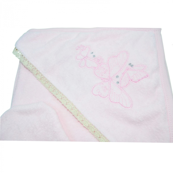 Prosop cu gluga din bumbac pentru fete 90 x 80 cm Mini Junior PSP-9, Roz [2]