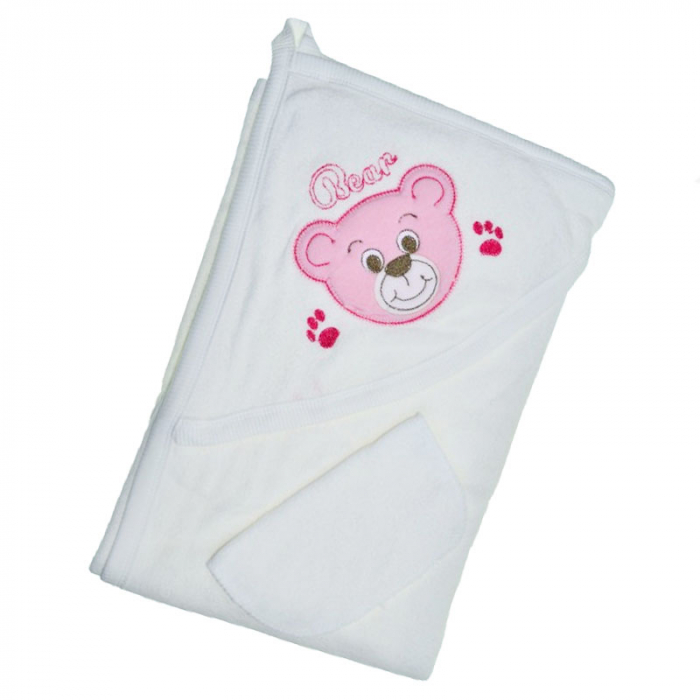 Prosop cu gluga din bumbac pentru fete 100 x 85 cm Mini Junior PSB-935, Alb [1]