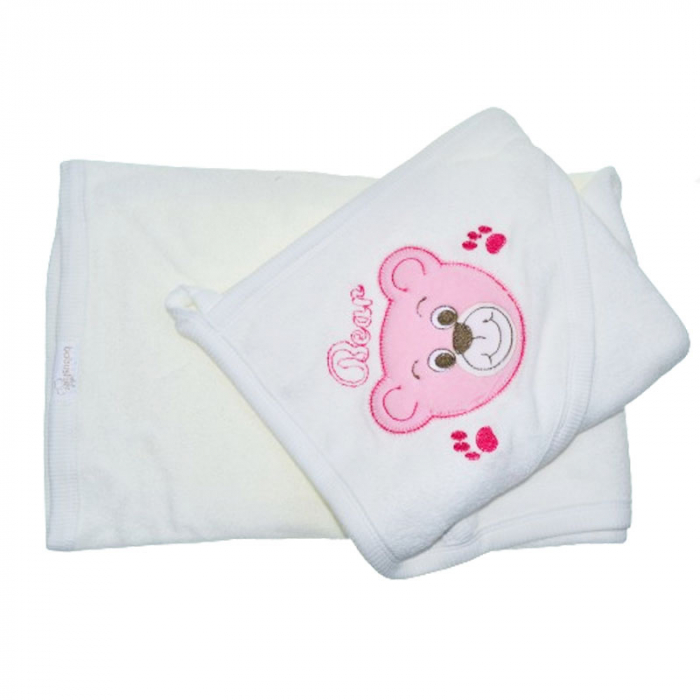 Prosop cu gluga din bumbac pentru fete 100 x 85 cm Mini Junior PSB-935, Alb [2]