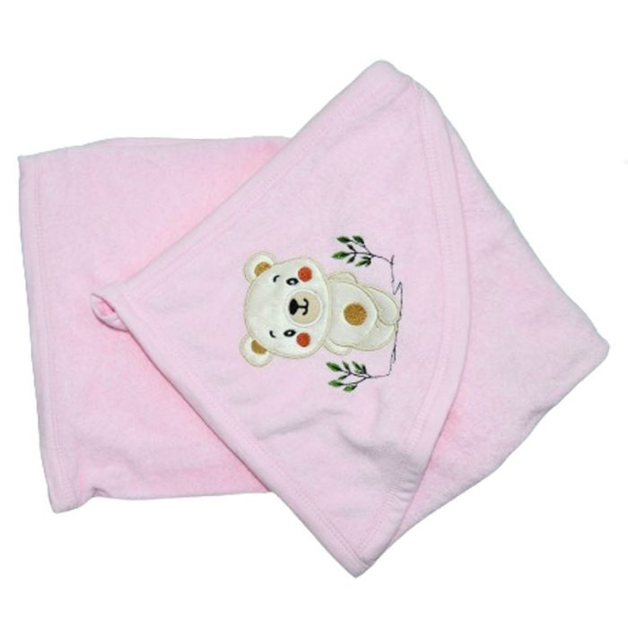 Prosop cu gluga din bumbac pentru fete 100 x 85 cm Mini Junior PSB-935-1, Roz [2]