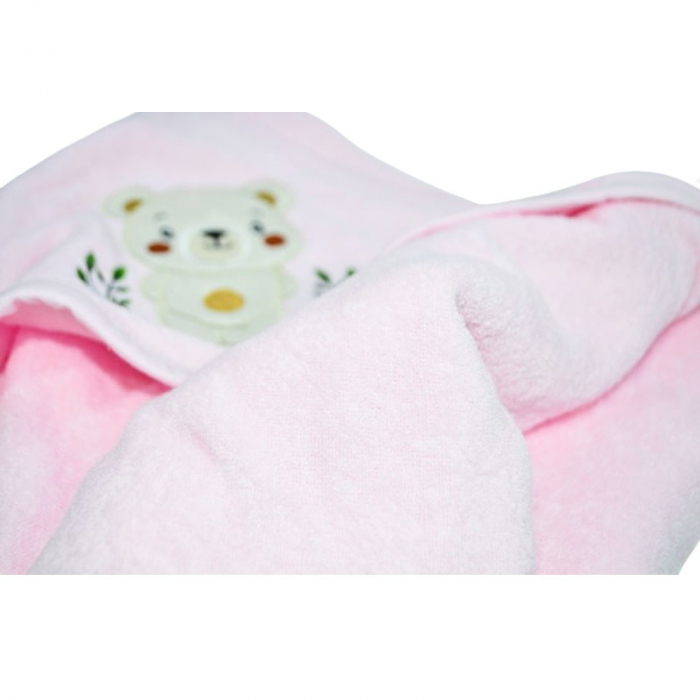 Prosop cu gluga din bumbac pentru fete 100 x 85 cm Mini Junior PSB-935-1, Roz [3]