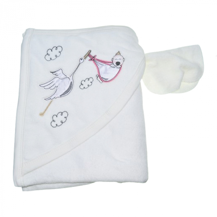 Prosop cu gluga din bumbac pentru fete 90 x 75 cm Mini Junior PSP-3, Alb [1]