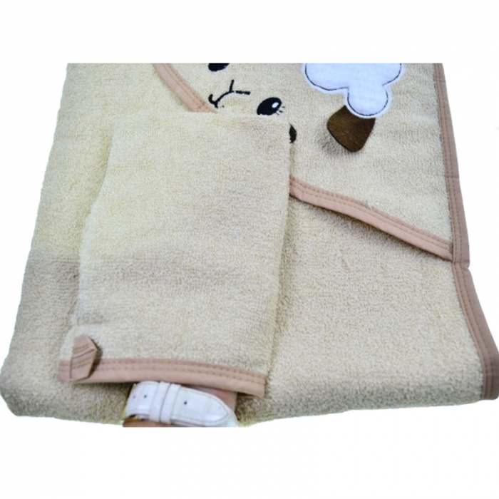 Prosop cu gluga din bumbac pentru copii 70 x 70 cm Mini Junior PSP-11, Bej [4]