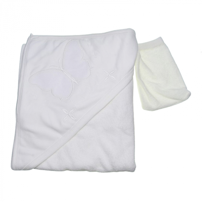 Prosop cu gluga din bumbac pentru fete 90 x 85 cm Mini Junior PSP-4, Crem [1]