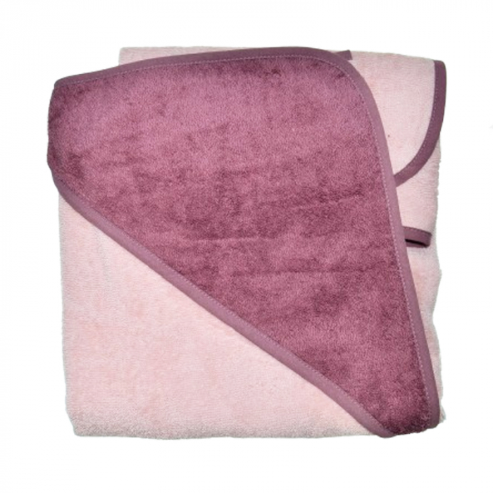 Prosop cu gluga din bumbac pentru fete 80 x 80 cm Mini Junior PSP-10, Roz [2]