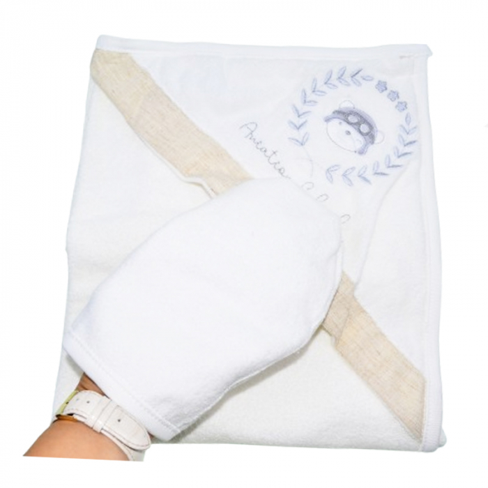 Prosop cu gluga din bumbac pentru copii 90 x 80 cm Mini Junior PSP-8, Crem [3]