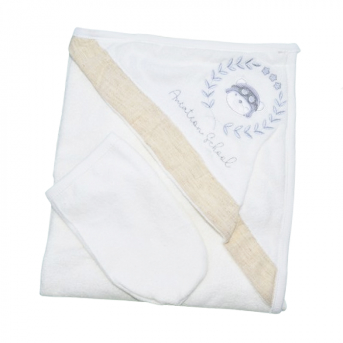 Prosop cu gluga din bumbac pentru copii 90 x 80 cm Mini Junior PSP-8, Crem [1]