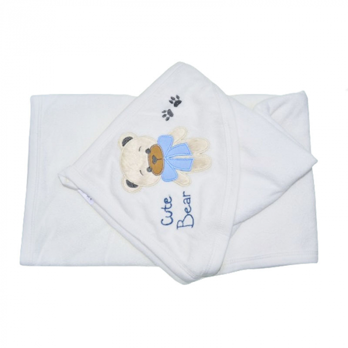 Prosop cu gluga din bumbac pentru baieti 100 x 85 cm Mini Junior PSB-0060, Alb [3]