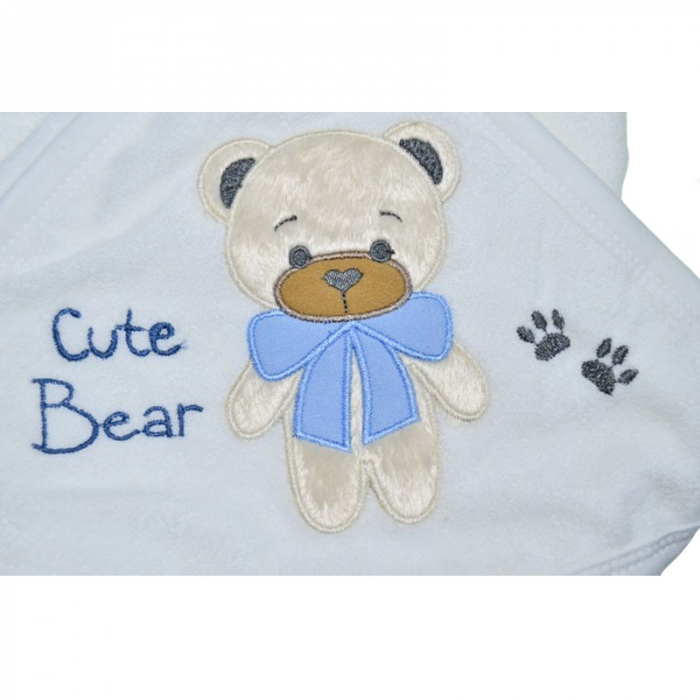 Prosop cu gluga din bumbac pentru baieti 100 x 85 cm Mini Junior PSB-0060, Alb [4]