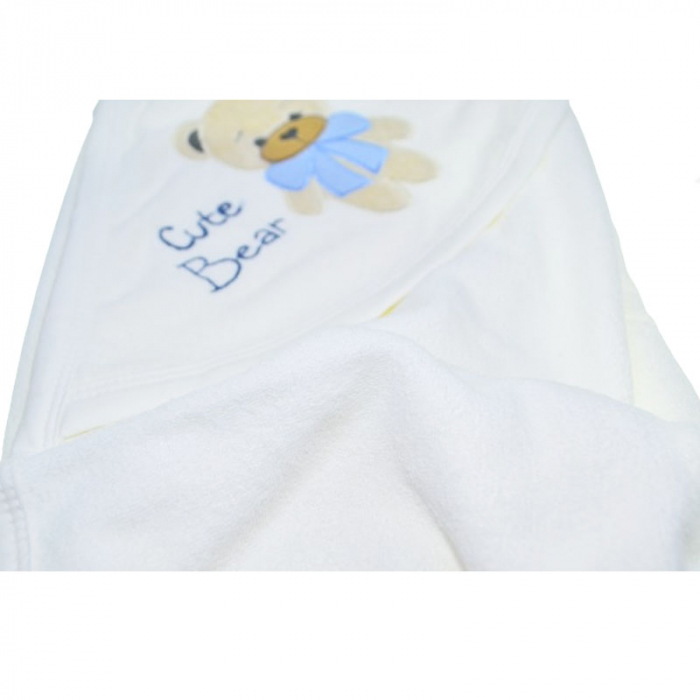 Prosop cu gluga din bumbac pentru baieti 100 x 85 cm Mini Junior PSB-0060, Alb [5]