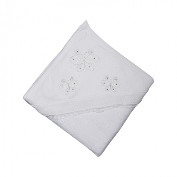 Prosop cu gluga, pentru fete, 90 x 80 cm, Mini Junior PRS0109A5, Alb [1]