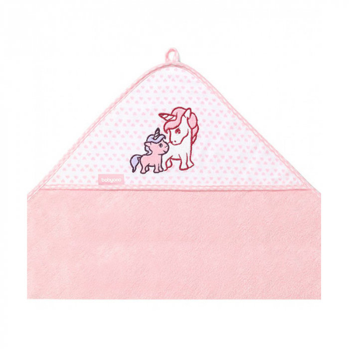 Prosop cu gluga pentru fete 100 x 100 cm BabyOno 346/01, Roz [2]