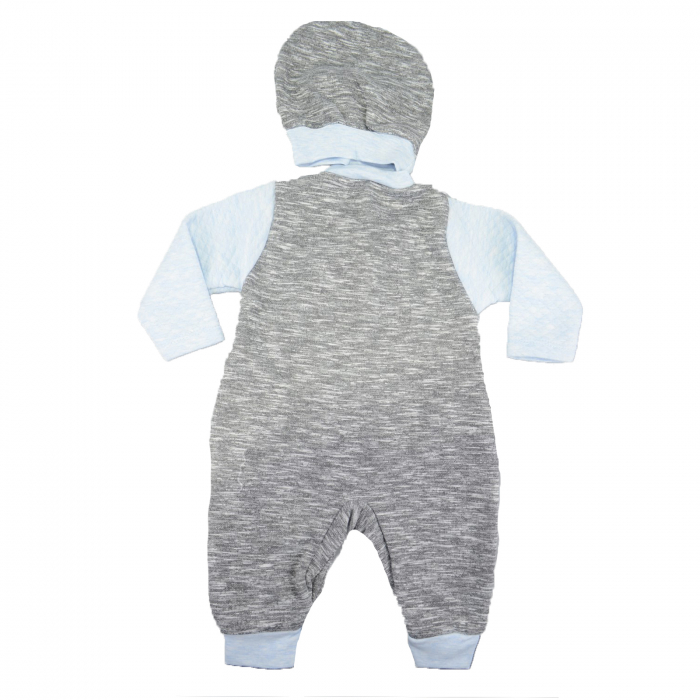 Set 2 piese salopeta cu maneca lunga si caciula pentru baieti Mini Junior PRR-22, Gri [2]