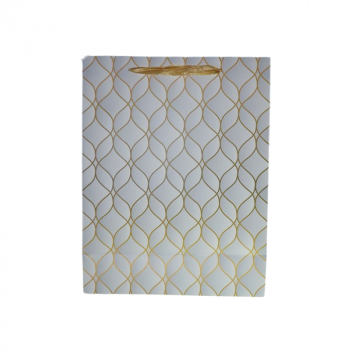 Punga pentru cadouri din hartie groasa cu manere din snur, 32 x 25 x 11 cm, Midex 210225-02, Auriu [2]