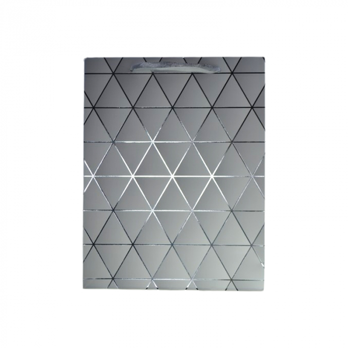 Punga pentru cadouri din hartie groasa cu manere din snur, 32 x 25 x 11 cm, Midex 210225-05, Argintiu [1]