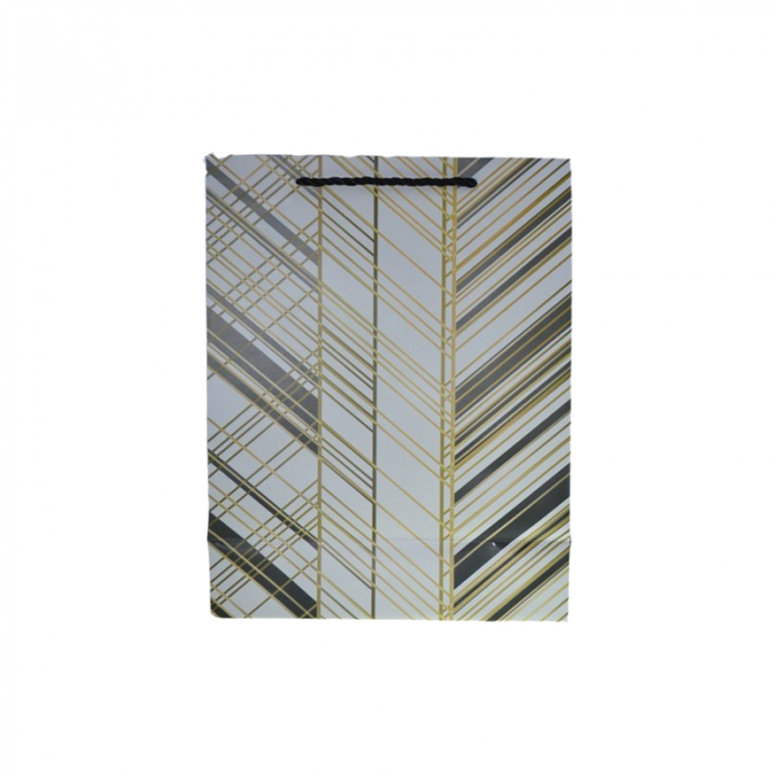 Punga pentru cadouri din hartie groasa cu manere din snur, 32 x 25 x 11 cm, Midex 210225-07, Auriu [2]
