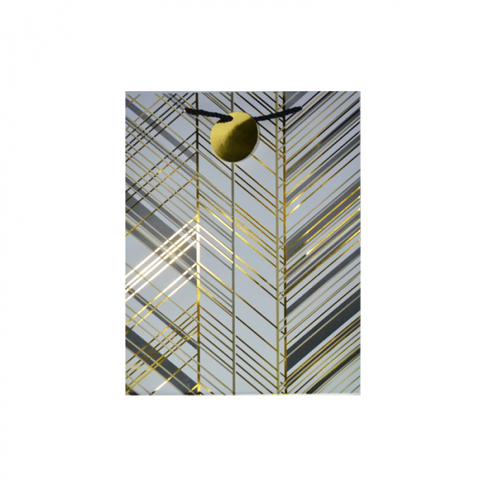 Punga pentru cadouri din hartie groasa cu manere din snur, 32 x 25 x 11 cm, Midex 210225-07, Auriu [1]