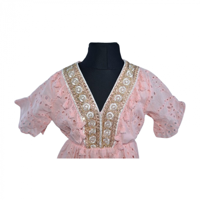 Rochie casual, cu imprimeu floral, pentru fete, Mini Junior, R1382C, Coral [2]