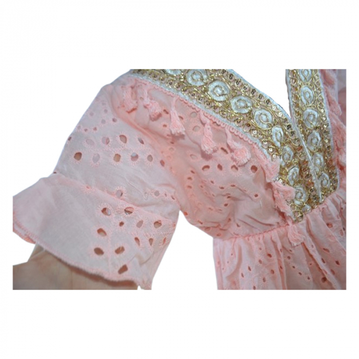 Rochie casual, cu imprimeu floral, pentru fete, Mini Junior, R1382C, Coral [3]