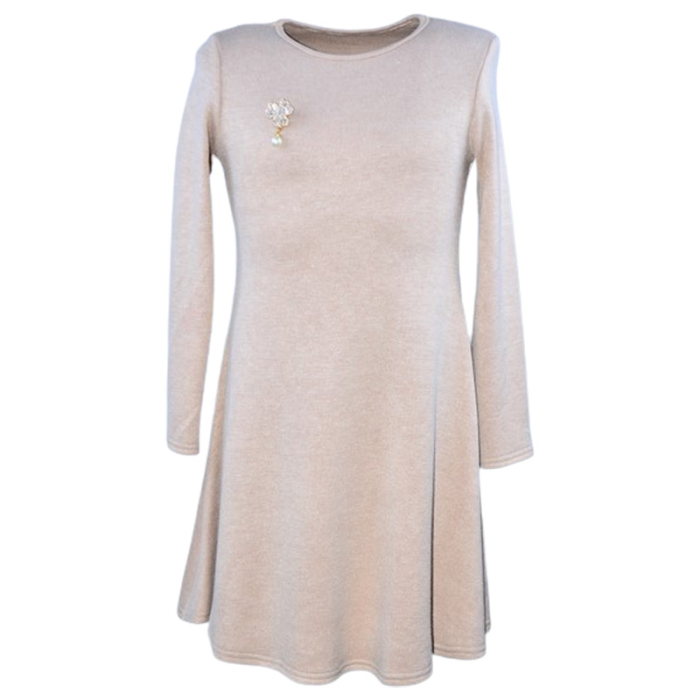 Rochie cu mânecă lungă, cu brosa, pentru fete, Catherine R0311B2-122, Bej [1]