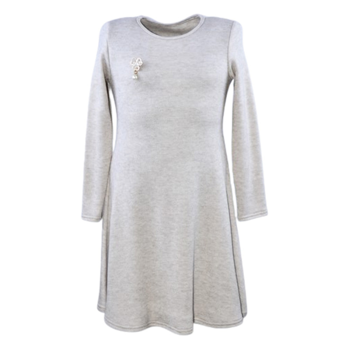 Rochie cu mânecă lungă, cu brosa, pentru fete, Catherine R0311C-122, Crem [1]