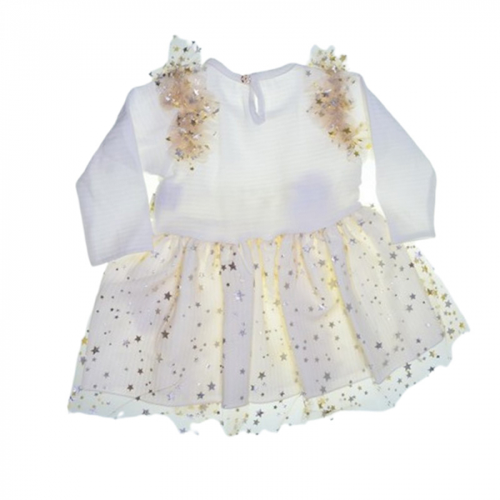 Rochie cu maneca lunga, cu dantela, pentru fete, Mini Junior RCH2608A-74, Crem [3]