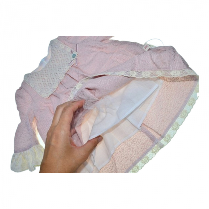 Rochie cu maneca lunga, cu dantela, pentru fete, Mini Junior RCH4405R2-68, Roz [4]