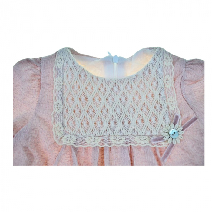 Rochie cu maneca lunga, cu dantela, pentru fete, Mini Junior RCH4405R2-68, Roz [2]