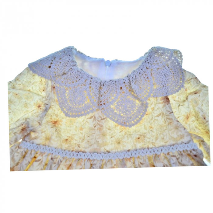 Rochie cu maneca lunga, cu model floral, pentru fete, Mini Junior RCH4406C, Crem [2]