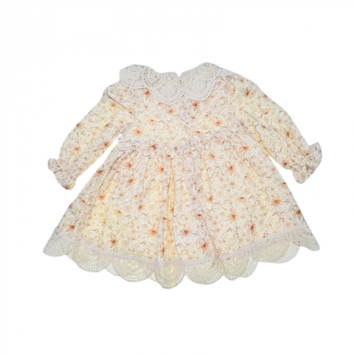 Rochie cu maneca lunga, cu model floral, pentru fete, Mini Junior RCH4406C, Crem [5]