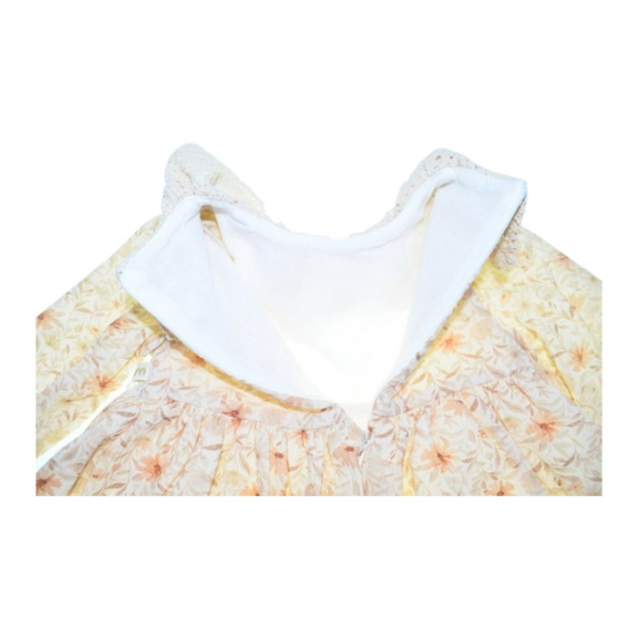 Rochie cu maneca lunga, cu model floral, pentru fete, Mini Junior RCH4406C, Crem [6]