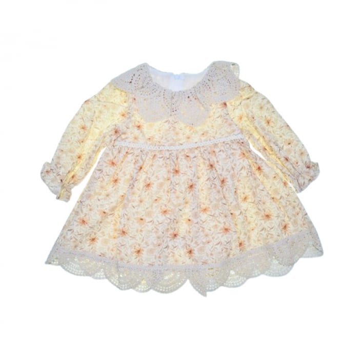 Rochie cu maneca lunga, cu model floral, pentru fete, Mini Junior RCH4406C, Crem [1]