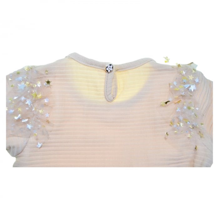 Rochie cu maneca lunga, cu tulle, pentru fete, Mini Junior 30100B, Bej [5]